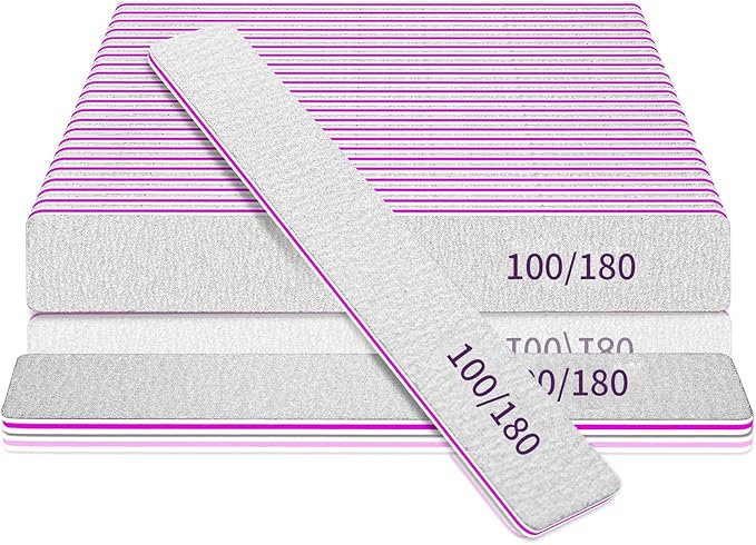 Professional Nail Files for Gel Nails- 100/180 Grit Nail Files for Acrylic Nails, Double Sided Washable Coarse Nail File Manicure Tool for Salon