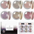 Nail Chrome Powder Metallic Mirror Pigment Rubbing Dust Glitter for Manicure Nail Art Decoration Bronze Rose Gold 6 Colors Kit 0.5g/Jar (TR 6Pcs Set-02)