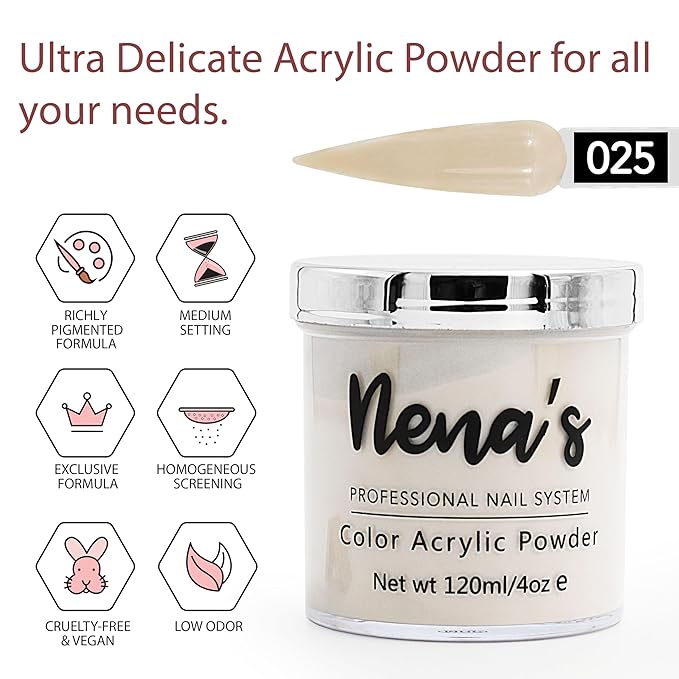 Nena's Superior Sculpting Powder Professional Acrylic Nail System wide color palette 4.0 oz (025)