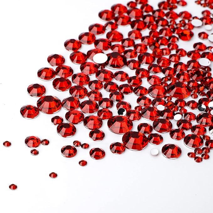 Canvalite 1500PCS Red Rhinestones Flat Back Gems, Nail Rhinestones Nail Art Gems with Pick Up Tweezers and Rhinestone Picker Dotting Pen, Nail Art Tools for Nails, Clothes, Face, Craft