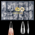 UNA GELLA Long Stiletto Gel Nail Tips, 600Pcs Pre Etched Long Stiletto Almond Nail Tips Clear Fake Nails Press on Nails No C Curve for DIY Art Salon at Home 12 Sizes