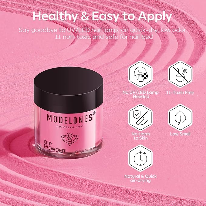 Modelones Dip Powder Nail Kit, 4 Colors Pink Glitter Spring Summer Dipping Starter Set with Liquid and Complete Accessories for French Nails Art Salon DIY at Home Manicure