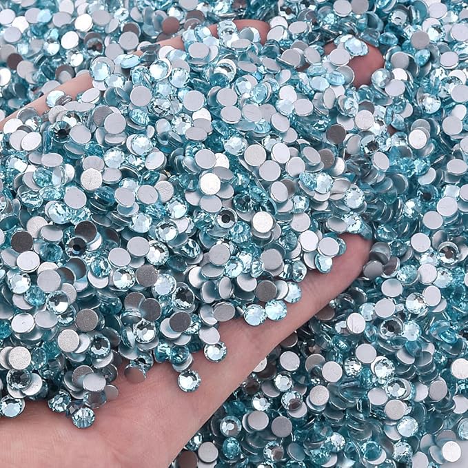 Blinginbox 1440 Pieces SS20/4.6-4.8mm Flat Back Crystal Rhinestones Round Gems for Nail Art,Ice Blue