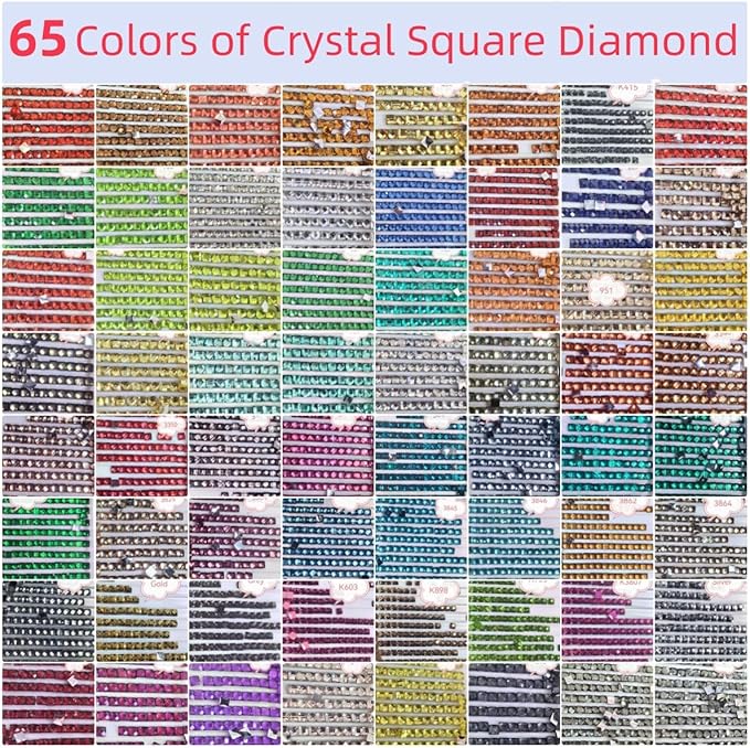 130000PCS Crystal Beads for Diamond Painting, Diamond Painting Accessories, 65 Colors Square Drills Rhinestones for Crafts, Bead Art or Nails Art, 2.5MM