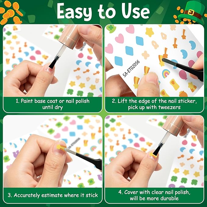 Eartim St Patrick's Day Lucky Charms Nail Sticker - 8 Sheets Unicorn Clover Rainbow Nail Art Sticker Colorful Waterproof Self-Adhesive Decorative Decal for St Patrick's Day DIY Manicure Accessories