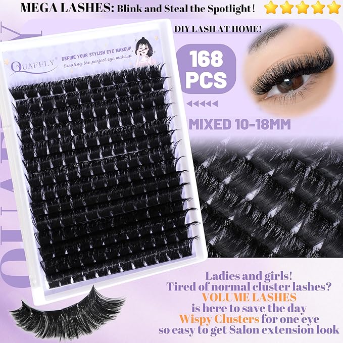 Lash Clusters Kit 1018 Pcs Eyelashes Clusters Extensions Kit 8-18mm Individual Lashes Volume False Eyelashes With Bond Seal*2 Remover Tweezers Brush*10 For DIY Lash Extensions