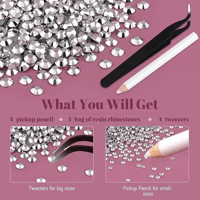 1500PCS 6mm Resin Rhinestones Bulk for Crafting (Silver), Flatback Bedazzling Crystals for Crafts DIY Nail Decoration, Gems Charms for Tumbler Shoes Clothing Fabric with Pickup Pen and Tweezers