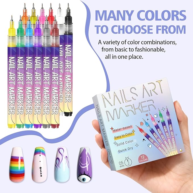 12 Colors Nail Art Pens Set, Nail Art Markers for Gel Nails, 2026 DIY Nail-Art Marker Drawing Painting Liner Pen, 0.5 MM Nail Polish Pens Set, Nails Doodle Pens,Quickly Dry Nail-Art DIY Decoration