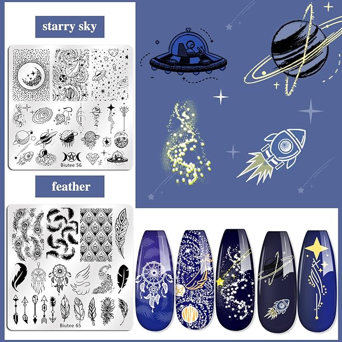 Biutee Nail Stamping Plates Set 15PCS Nail Art Stamper Scraper Nail Art Stamping Kit with Storage Bag Gift Box Nail Stamp Template Kit Lace Flower Butterfly Star Holiday Design