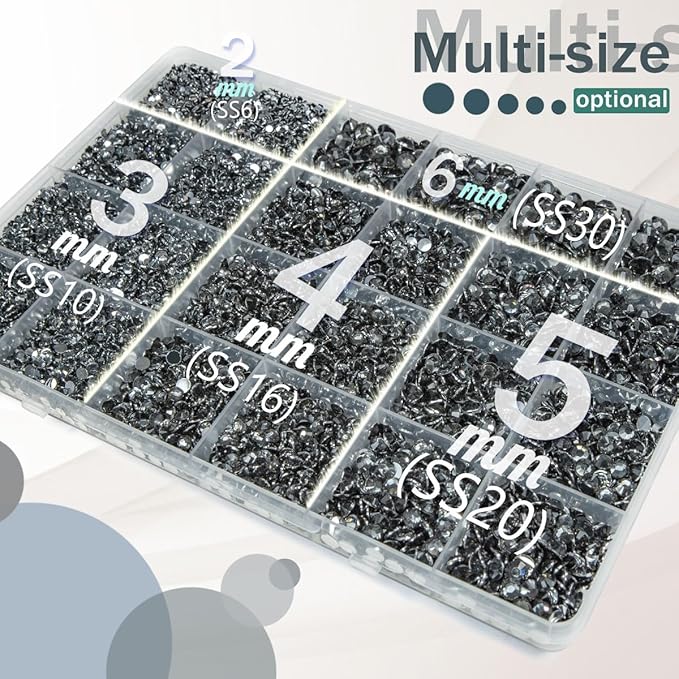 Gray Crystal Resin Rhinestones w B7000 Glue for Bedazzling Crafting 2mm-6mm Dark Grey Flatback Stones Diamonds Crystals Gems Bedazzler Kit for Nails Face Eyes Makeup Tumblers Bottles Crafts
