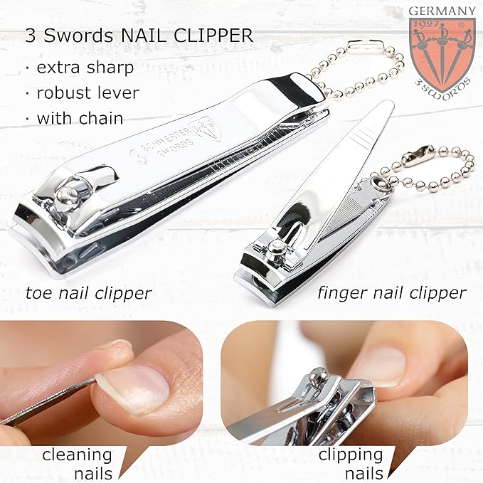 3 Swords Germany - brand quality 3 piece manicure pedicure grooming kit set for professional finger & toe nail care tool clipper fashion leather case in gift box, Made by 3 Swords (6233)