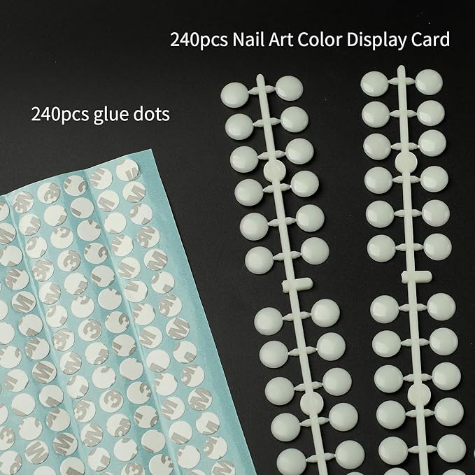 240 Pcs Round False Nail Display Tips- Natural Color Nail Art Display Chart Nail Art Color Display Tips Tool Nail Swatch Sticks with Adhesive Sticker for Nail Polish Training Practicing Displaying