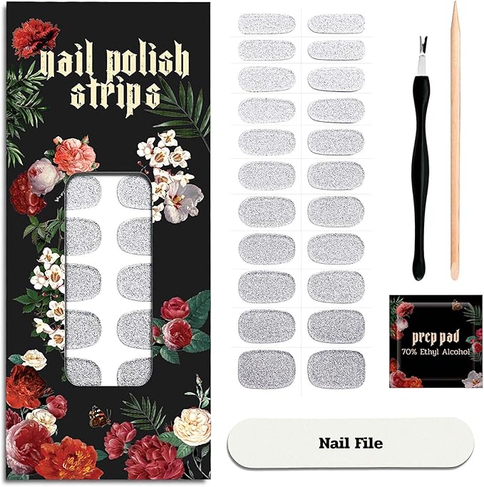 Nail Polish Strips (No UV Lamp Needed) - 22 Pcs Salon Quality Gel Nail Stickers - Long Lasting Wraps (Lunar Surface Light Grey)