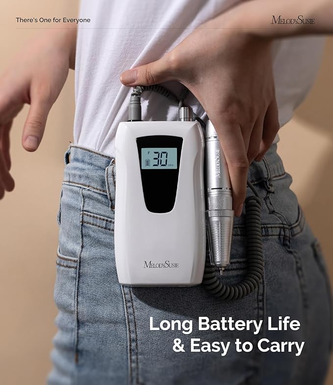 MelodySusie Entry-Level Clip-On Rechargeable Nail Drill, SC320D 30000RPM Essential E-File with LCD Display for Manicure Shaping & Gel Removal, Perfect for Training, Nail Art Practice & Home Use
