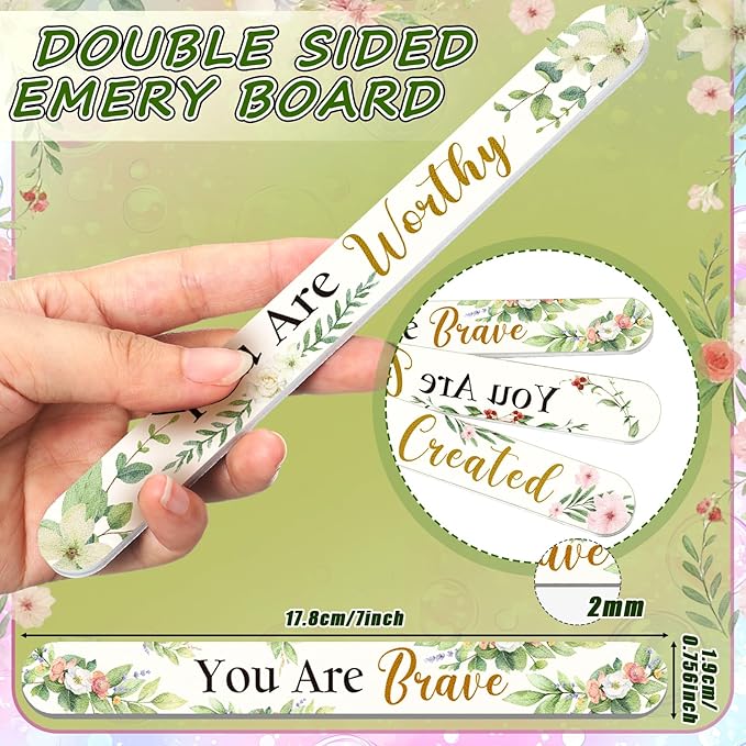 Therwen 50 Pack Inspirational Gift for Women Flower Christian Double Sided Nail File Bulk Mini Emery Board Thank You Gift for Employee Teacher Staff Coworker Women Mother