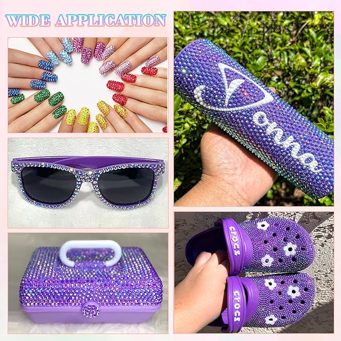 30000Pcs Resin Dark Purple AB Rhinestones for Bedazzling Crafting with b7000 Jewelry Glue, Bulk Flatback Gems Bedazzler Kit for Crafts Clothes Shoes Fabric Nail Diamond Art, Assorted Size 2/3/4/5/6mm