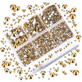 AD Beads 4300 Pieces Flat Back Nail Art Rhinestones Round Beads 6 Sizes (2-6.5mm) with Storage Organizer Box,Rhinestones Picking Pen for Nail Art Phone Decorations Crafts DIY (Metallic Gold)