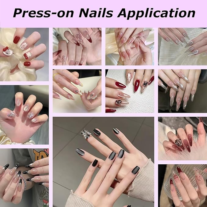 Press On Nails Surprise Box, Mystery Pack of Various Options, Patterns and Nail Types, Reusable,15 Sizes - 30 Nail Kit with Storage Box, Mini File, Manicure Stick, Prep Pad, Nails Adhesive Tabs