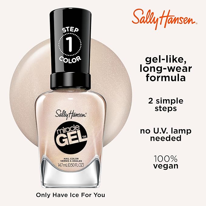 Sally Hansen Miracle Gel Salon Quality Nail Polish | Gel-Like Formula, Two-Step System, No UV Light Needed, Long Lasting | Opaque, Shimmery | 188 Only Have Ice For You | Rose Gold Nail Polish