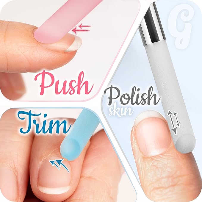 Glass Cuticle Pusher by GLADZY - Manicure Stick, Genuine Czech Quality, Professional Precision Filing Cuticle Remover, Abrasive Surface Never Wears Out - Blue