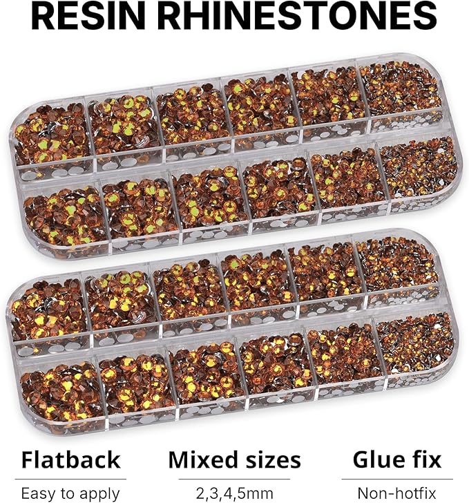 11000Pcs Burnt Orange 2/3/4/5mm Flatback Rhinestones with Glue for Bedazzling Crafting Clothing Clothes Crafts Shoes Nail Art, Resin Flat Back Gems Crystals Diamonds Gemstones Jewels Stones Kit