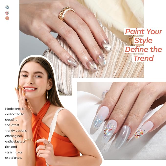 Modelones Gel Nail Polish Set, 6 Colors 2026 Nude Brown Sliver Cat Eye Gel Polish Creative Stars Moon Shape Glitter Nail Polish with Magnet& Wooden Stick All Seasons Soak Off LED Manicure Kit DIY Gift