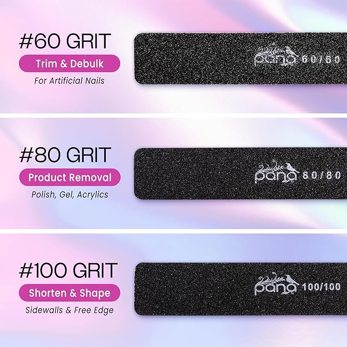 10PCS Jumbo Size PANA Professional Double Sided Nail Files - Black, 80/80 Grit - Emery Board Nail Buffering File Manicure Pedicure Nail Polisher Washable