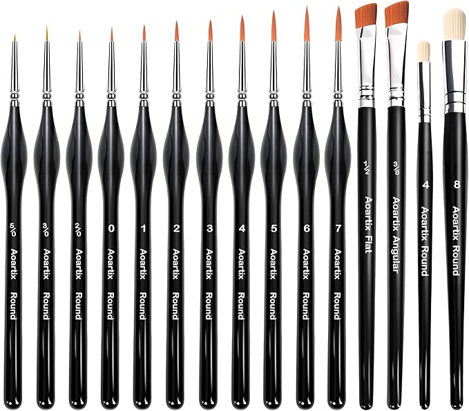 Miniature Brush Dry Brushes, Aoartix 15 Pcs Model Brush Set for Acrylic Oil Watercolor Face, Detail Dry PaintBrushes for Models Miniatures Digital Small Crafts Painting Supplies- Triangular Handles