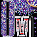 Resin Jelly Rhinestones for Crafting with B7000 Jewelry Glue, 1 Box Dark Purple AB Flatback Crystal with 3Pcs 10ml Glue, Bedazzling Non Hotfix Gems for DIY Tumblers Clothing Shoes Manicure