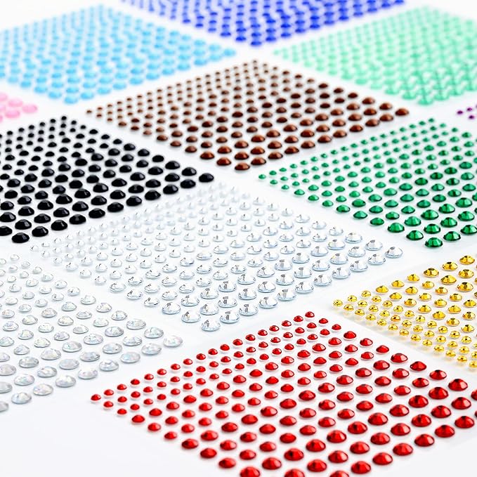 Rhinestone Stickers 2478Pcs Self Adhesive Facial Gem Stickers,4 Sizes 15 Colors for DIY Decorative Crafts, Nails, Makeup Festival, Holiday Cards