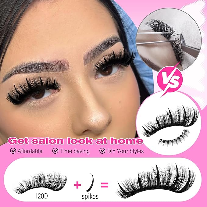 wiwoseo Spikes Lash Clusters with Bottom Lash Clusters Mega Volume Individual Lashes Cluster Eyelash Extensions Wispy Eyelash Clusters Lash Spikes Manga Cluster Lashes with Spikes (120D, 5-21MM)