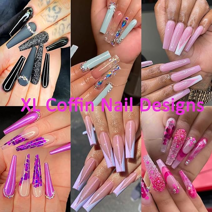 LoveOurHome XL Coffin Acrylic Nail Tips, 240pc Ballerina Shaped, Full Cover Artificial Fingernails, ABS Material, 12 Sizes for Women & Girls Nail Extension