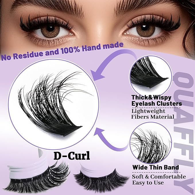 DIY Lash Extension Kit 1676Pcs D Curl Individual Spike Manga Lash Clusters Kit with Bottom Lashes, Lash Bond and Seal, Remover, Tweezers,Brush by QUAFFLY