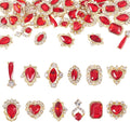 KISSITTY 48pcs Nail Art Rhinestones Flat Back Rhinestone Crystal Cabochons Red Color Heart Teardrop Rectangle Shape Small Embellishments for Nail Art Craft Decoration Jewelry Making