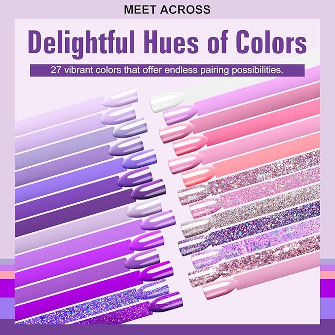 MEET ACROSS Gel Nail Polish Set,Gel Nail Kit Art Design Soak Off UV LED,Nail Art Design Gifts for Women (Set-8, 30PCS)