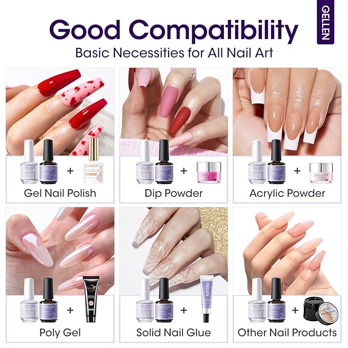 Gellen Nail Dehydrator and Primer Set, Hema-free Nail Prep Dehydrator & Acid-free Bond Primer for Long-lasting Adhesion Nails Lacquer Gel Polish Acrylic Powder Press-ons 3s Air Dry Nails Art Essential