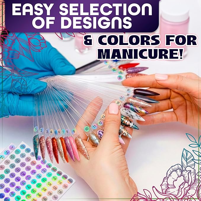 200 Pcs Nail Swatch Sticks Stiletto – Polish Color Swatches with 4 Metal Rings & Numbering Stickers – True Color Visibility, Easy Layer Control | Works with Art Decals and Nail Art Striping Tape Lines