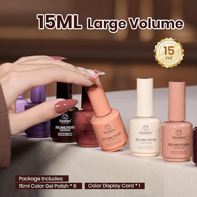 Beetles Brown Gel Polish Set, 6 Colors Light Dark Brown Color Gel Nail Polish Pearl Shimmering Soak off UV Led Lamp Needed Manicure DIY Salon Home Gifts for Women Brownie Bliss