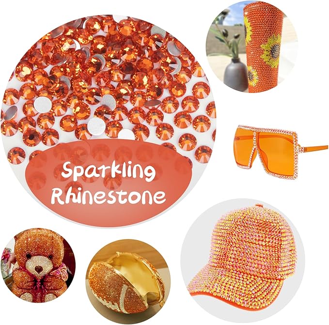 10000PCS Orange Rhinestones Bulk, Flat Back Crystal Glass Stone Round Gems,SS20, 4.6-4.8mm