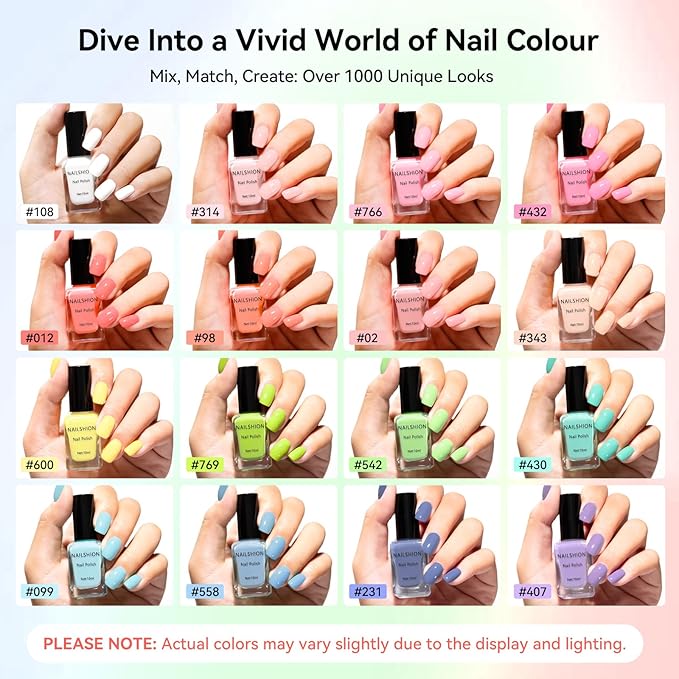 Pastel Nail Polish Set-16 Colors Macaron Pink Blue Yellow Nude Pink Purple Air Dry Nail Polish Set with Base Top Coat & Remover Pads,Vegan, Non-gel Air Dry Salon DIY Nail Art Design Kit