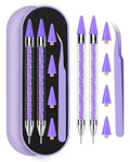 Difenni Rhinestone Picker Tool, Wax Pencil for Rhinestones Tool, Dual-Ended DIY Nail Bedazzling Tools with 4 Extra Purple Replaceable Wax Head and 1 Tweezer(Purple)