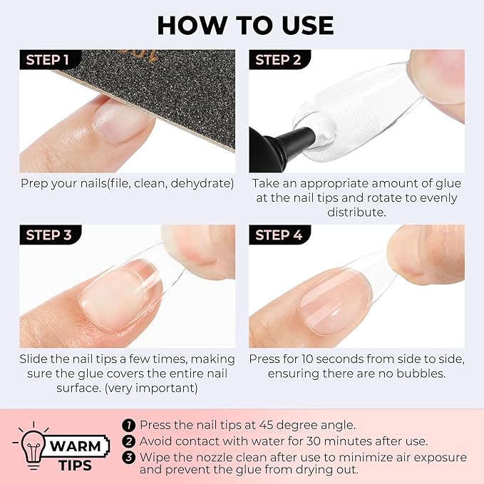 Super Strong Nail Glue 10gX2Pcs for Press On Nails - Quick Drying, Semi Solid, Long Lasting, No U V Light Needed