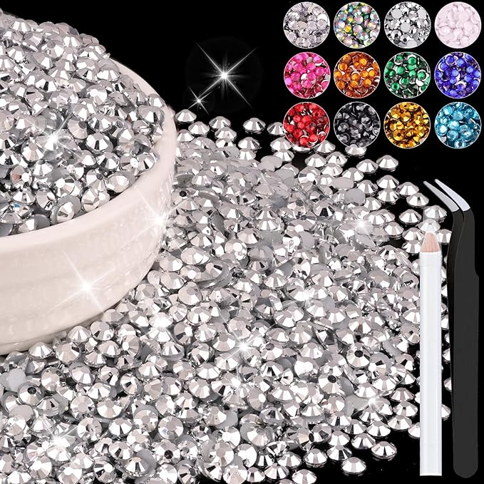 6000PCS 4mm Resin Rhinestones Bulk for Crafting (Silver), Flatback Bedazzling Crystals for Crafts DIY Nail Decoration, Gems Charms for Tumbler Shoes Clothing Fabric with Pickup Pen and Tweezers