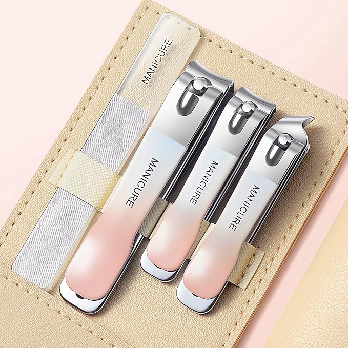 4 Pcs Manicure Set Stainless Steel Nail Clippers, Beauty Tool Portable Set Professional Grooming Kits, Travel Nail Kit for Men and Women (Gradient Pink)