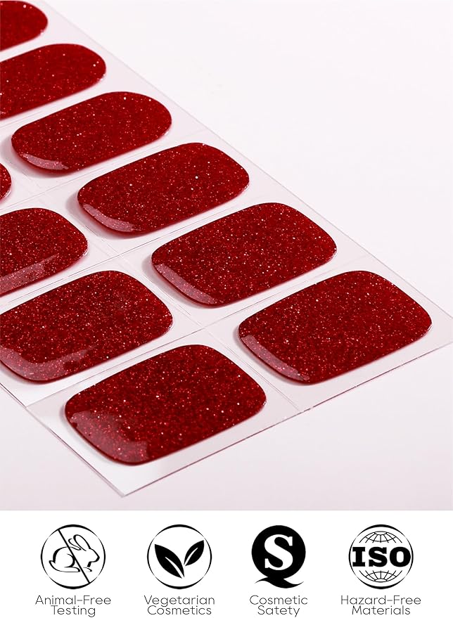 Semi Cured Gel Nail Strips - UV Light Gel Nail Stickers - 20 Long Lasting Salon Quality Wraps (Blazing Yuletide Delight Red)