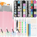 Nail Art Kit, Nail Art Tools, Nail Design Tools, Nail Art Brushes Decoration Kit, Nail Dotting Tool, Nail Kit for Beginners, Chrome Nail Powder, Nail Stickers, Nail Rhinestones, Nail Charms Gems