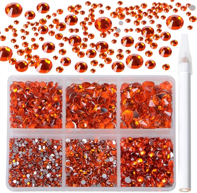 Bymitel 5000 Pieces 6 Mixed Sizes Glue Fix on Glass Rhinestones Round Crystal Gems Flatback for DIY Jewelry Making with one Picking Pen(6-Sizes 5000PCS, Hyacinth)