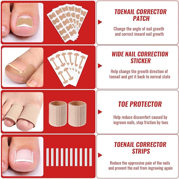 Ingrown Toenail Removal Kit, Ingrown Toenail Tool Kit with Ingrown Toenail Corrector, Ingrown Toenail Drops, Corrector Patch, Toenail Clipper, Nail File Lifter Tools