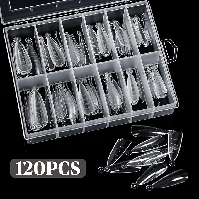 krofaue Poly Extension Gel - 120pcs Dual Nail Forms with 12 Sizes Stiletto False Molds Lady Almond Style Full Cover Builder for Nails Acrylic Forms fit DIY at Home
