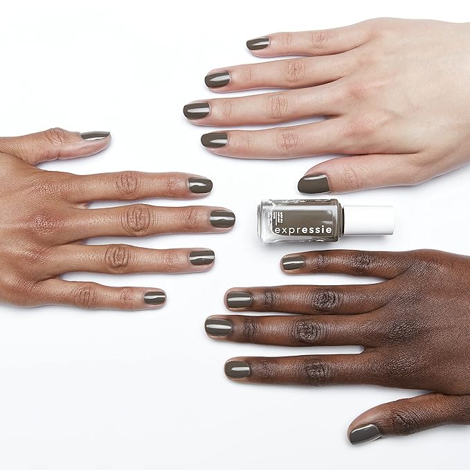 essie Expressie Nail Polish, Quick-Dry Muted Gray Nail Polish, Vegan, No Time For Local, 0.33 fl oz